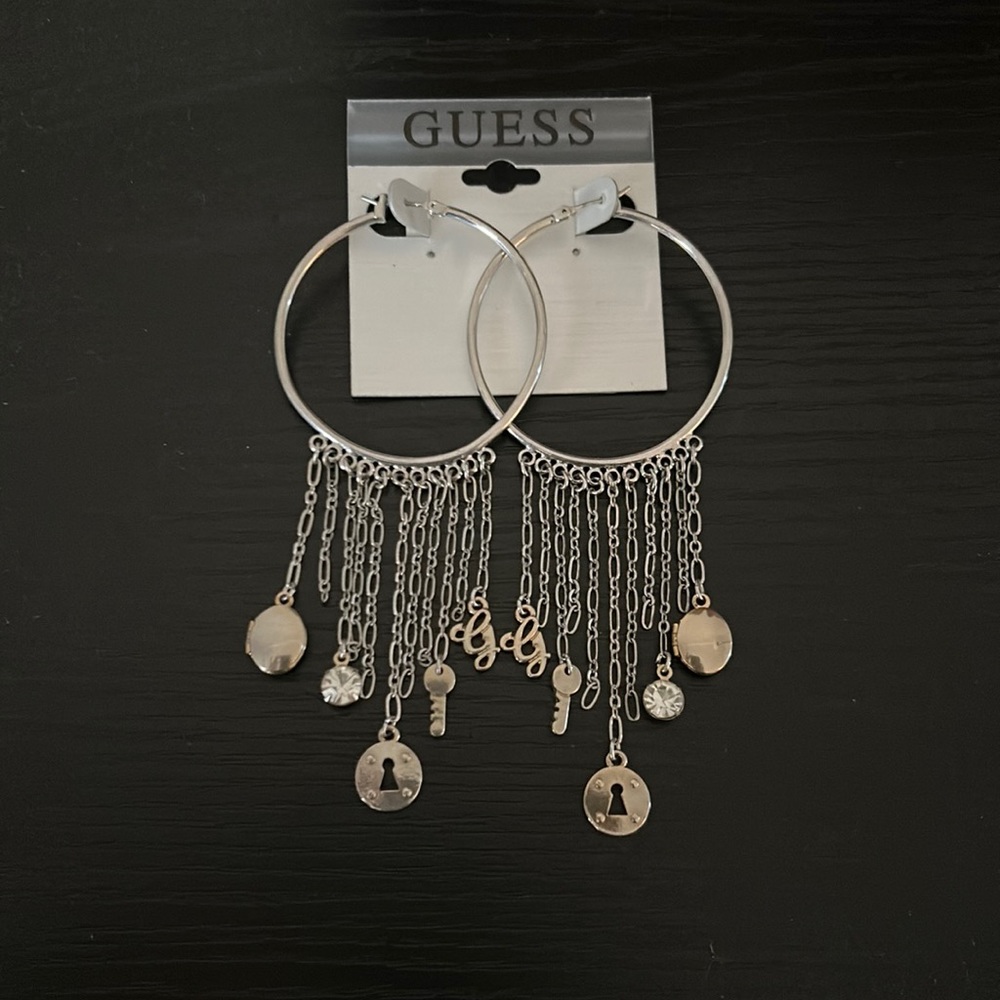Guess locket and key hoop earrings